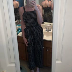 Brown and tan plaid jumpsuit